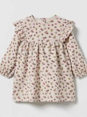 ZARA Kids Girls Pink Floral Ruffle Herringbone Dress 3-4 Years